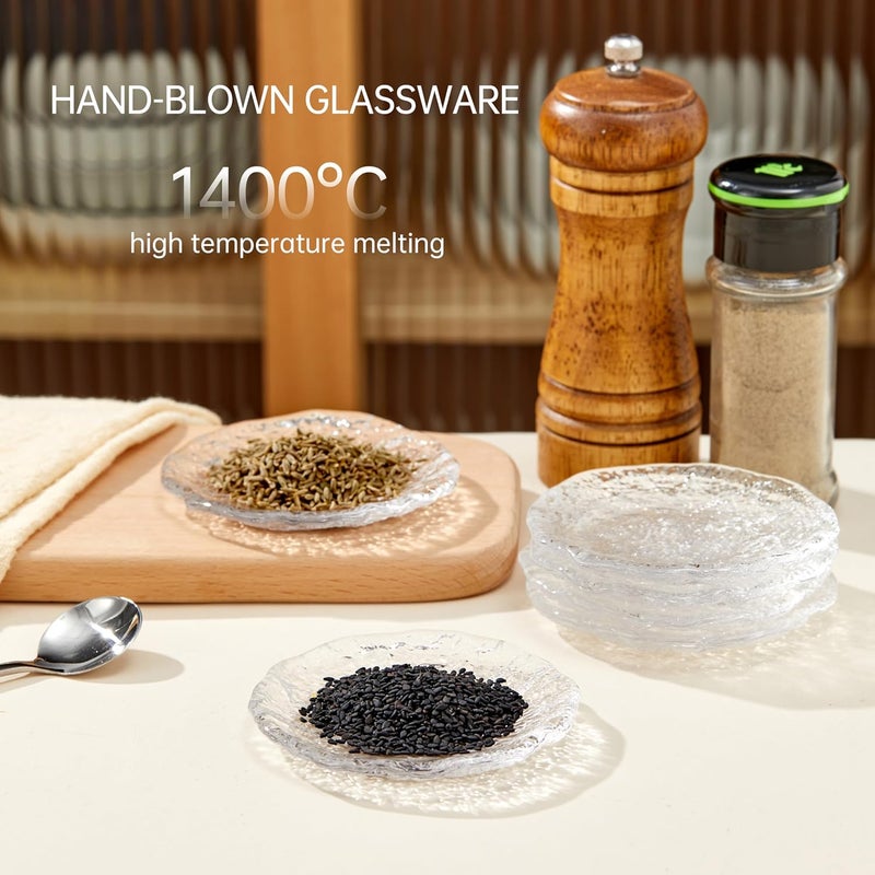 Cryyam Soy Sauce Dishes, Small Dipping Sauce Cups and Bowls, 3.1 Inch Clear Serving Dishes for Condiments, Snacks, Set of 6, Handblown Glass Sauce Dipping Bowls (6, Glacier-Textured) - Image 3